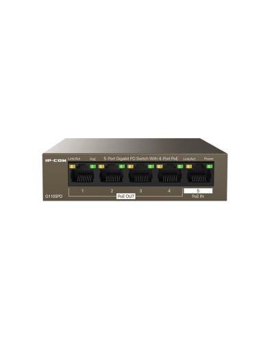 Switch 5 porte Gigabit PD - 4 porte PoE OUT 1 porta PoE IN IP-COM