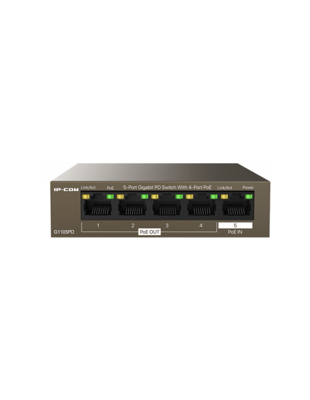 Switch 5 porte Gigabit PD - 4 porte PoE OUT 1 porta PoE IN IP-COM